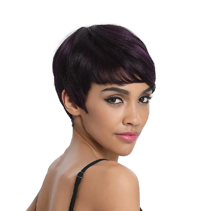 Adjustable - cap colored wig for a comfortable fitRebecca Fashion Human Hair Wigs For Women 9 Inch Short Curly Pixie Cut Wigs