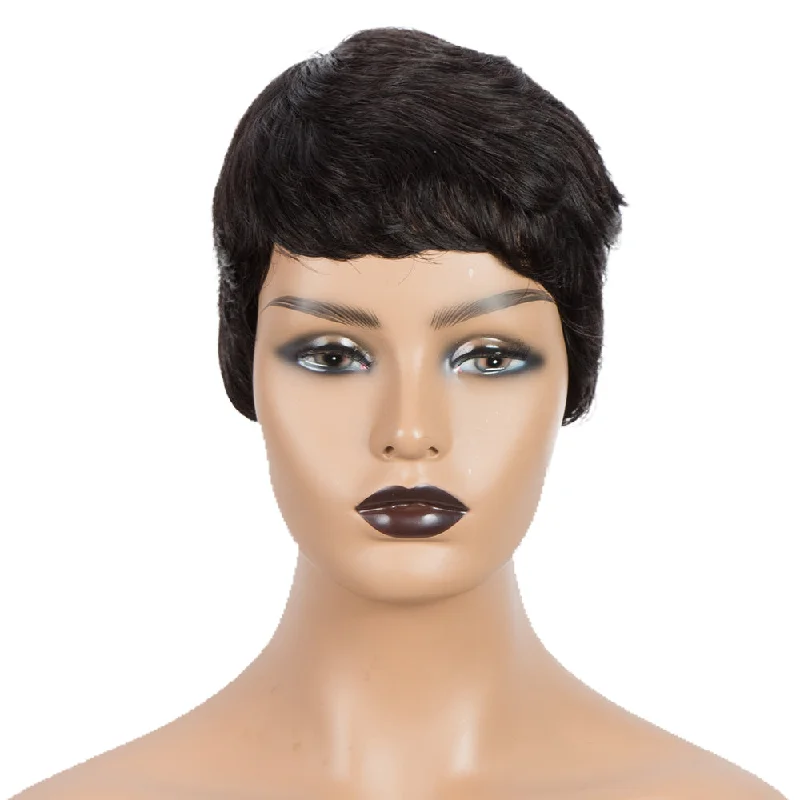 Colored wig with a silver - grey color for a trendy and cool - toned lookRebecca Fashion Human Hair Wigs For Women 9 Inch Short Curly Pixie Cut Wigs Black Color