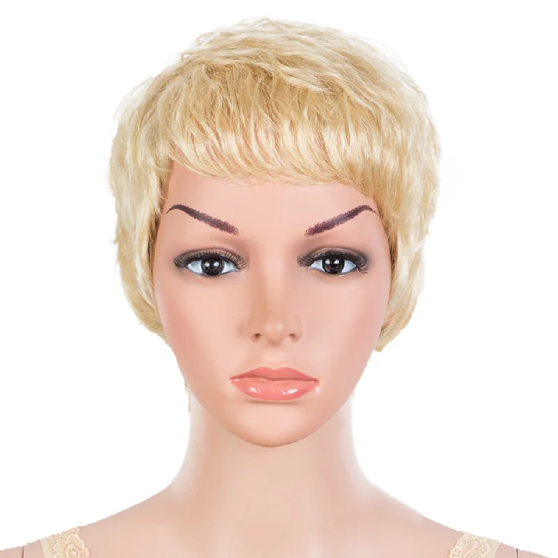 Colored wig with a 150 - density for a full and thick appearanceRebecca Fashion Human Hair Wigs Pixie Cut Wigs 9 Inch Short Curly Wig Blonde Color