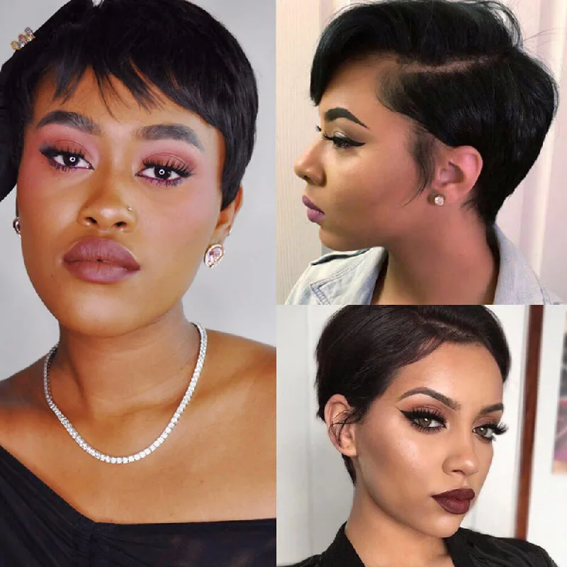 Colored wig with a side - swept bang for a sophisticated lookRebecca Fashion Natural Black Pixie Cut Wigs HD Lace Front Wigs Human Hair Short Straight Boy Cut Wigs for Women