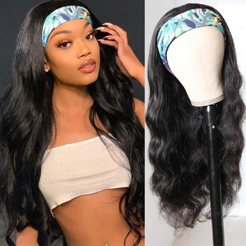 Adjustable - cap colored wig for a comfortable fitREBECCA FASHION Remy Human Hair Headband Wig Body Wave Headwrap Wig Natural Color