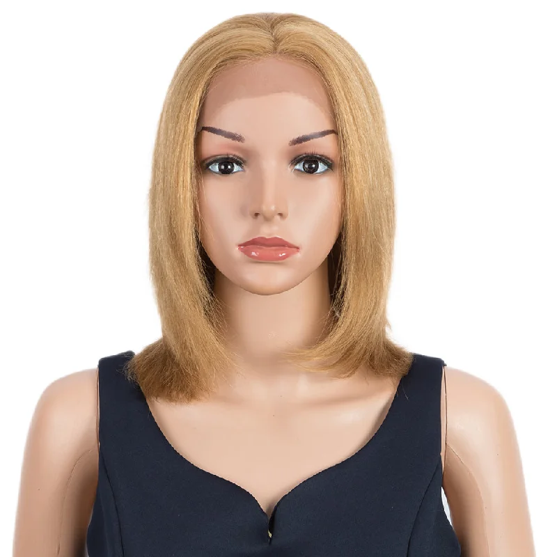 Human - hair colored wig for a natural and luxurious feelRebecca Fashion Remy Human Hair Wigs 13x2 Lace Frontal Wigs Straight Hair Bob Wig 150% Density Blonde Color