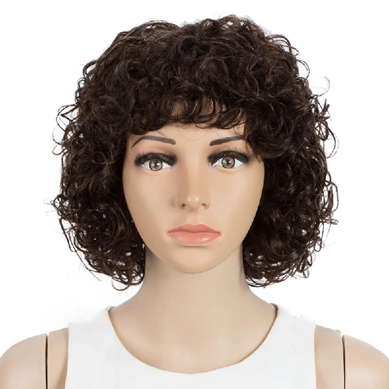 Human - hair colored wig for a natural and luxurious feelRebecca Fashion Short Bouncy Curly  Wigs For Women Cute Human Hair Bob Wigs 4 Colors