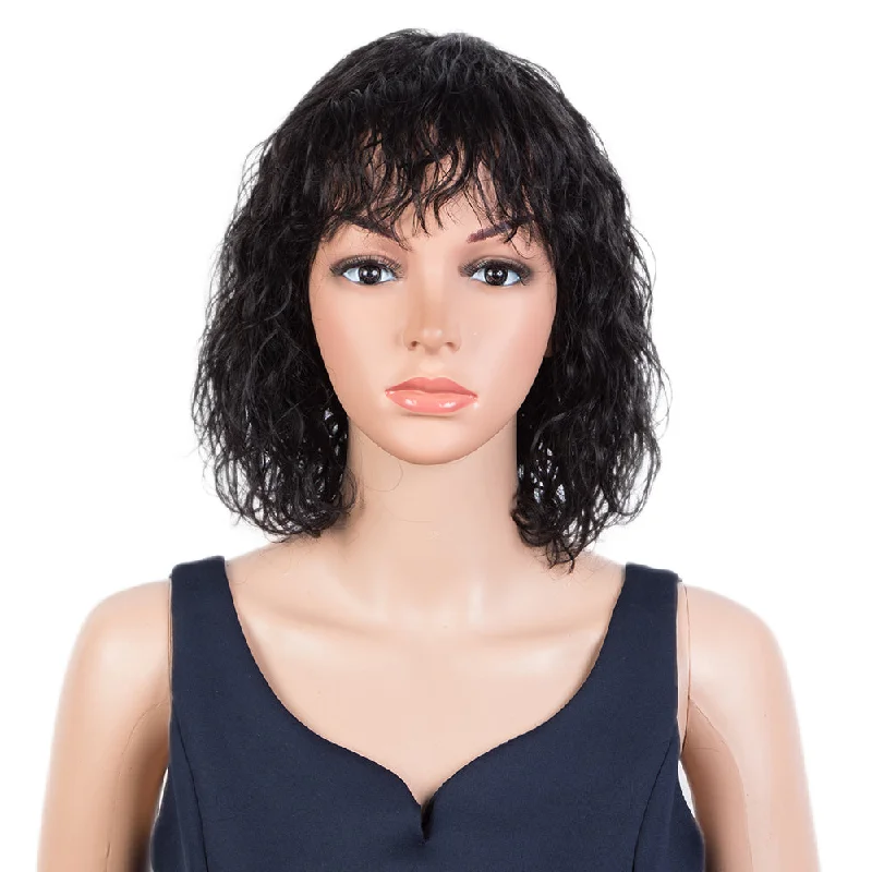 Colored wig with a curly texture for a bold and stylish choiceRebecca Fashion Short Curly Wavy Human Hair Bob Wigs with Bangs for Black Women 100% Human Hair Wigs with Bangs Natural Black Color Wigs