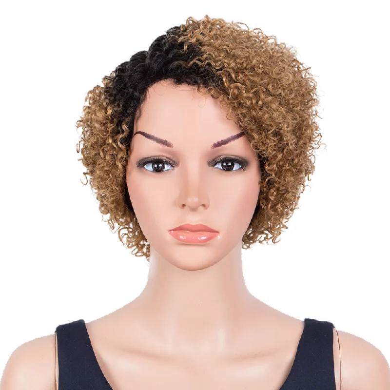 Colored wig with a natural - looking root for a more realistic lookRebecca Fashion Short Oxygen Curly Human Hair Wigs Side Lace Part Wigs for Black Women Brown Blonde Color