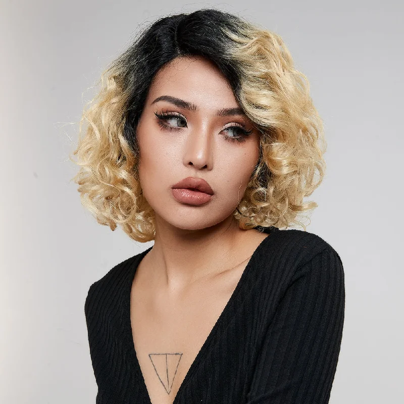 Colored wig with a wavy texture for a beachy and fun lookRebecca Fashion Short Wavy Lace Front Wigs Human Hair Side Lace Part Wavy Bob Wigs for Women Ombre Color