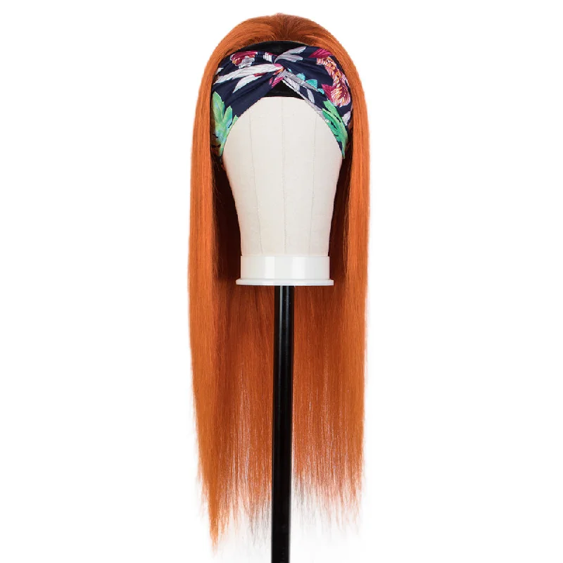 Colored wig with a straight texture for a sleek and minimalist lookRebecca fashion Straight Headband Wigs Human Hair Wigs Ginger Wig Human Hair Headband Wig For Women Orange Color