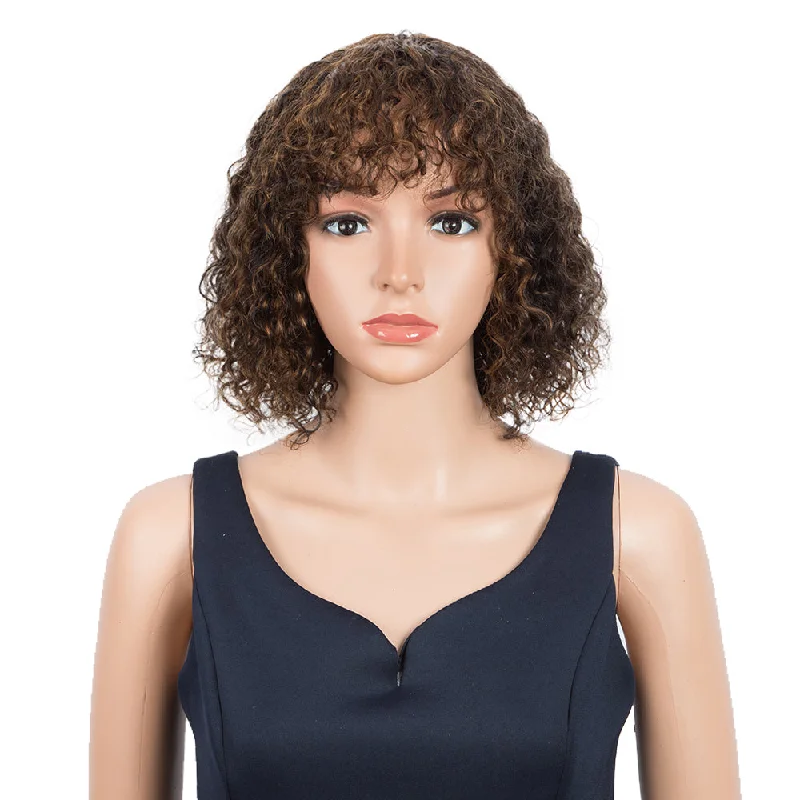 Colored wig with a purple - violet shade for a regal and elegant lookRebecca Fashion Short Curly Wigs with Curly Bangs Kinky Curly Wigs for Black Women 14 Inch Remy Brown Wig