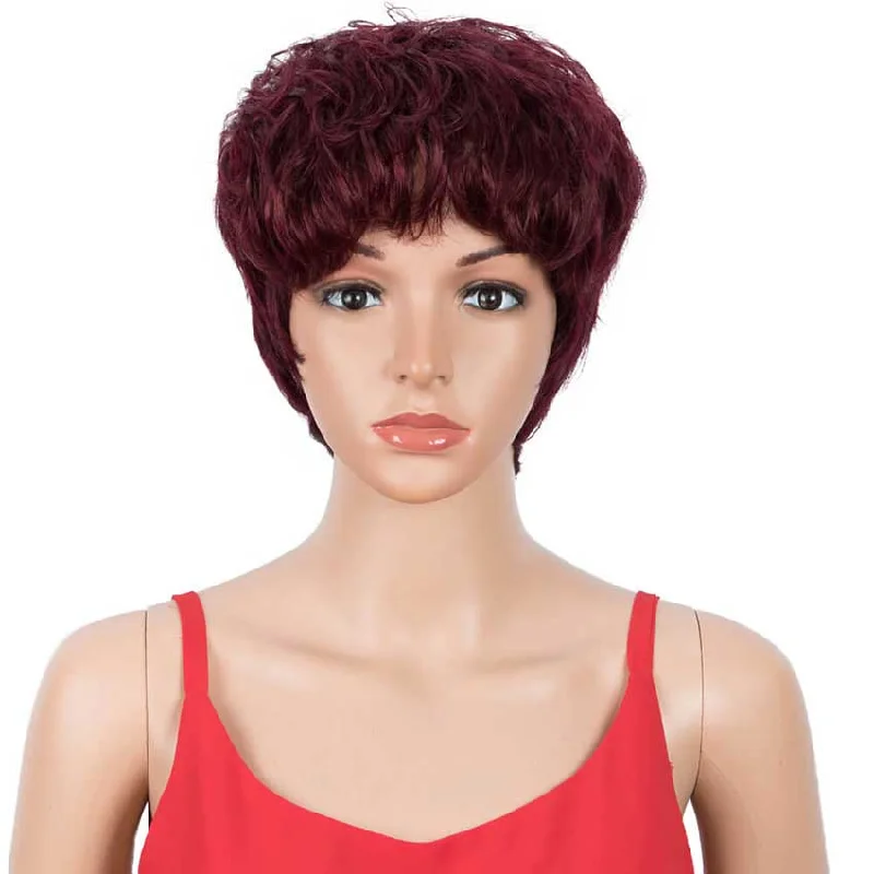 Colored wig with a blue - green ombre effect for a unique and trendy appearanceRebecca Fashion Red Wine Pixie Cut Short Wig Human Hair Wigs 9 inch