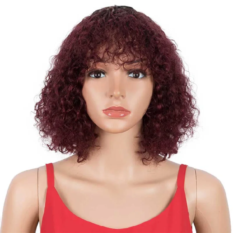 Colored wig in a vibrant pink color for a bold and eye - catching lookRebecca Fashion Short Curly Wavy Bob Human Hair Wigs With Bangs 10 inch