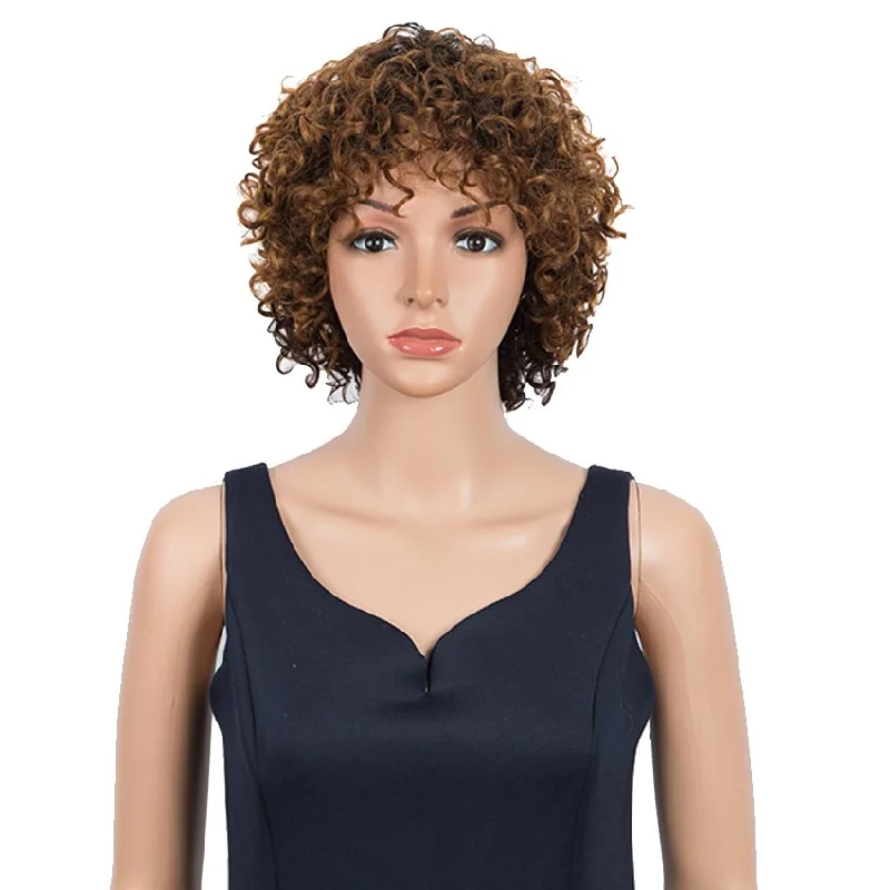 Colored wig with a straight texture for a sleek and minimalist lookRebecca Fashion Short Pixie Cute Wigs Curly Human Hair Ombre Wigs