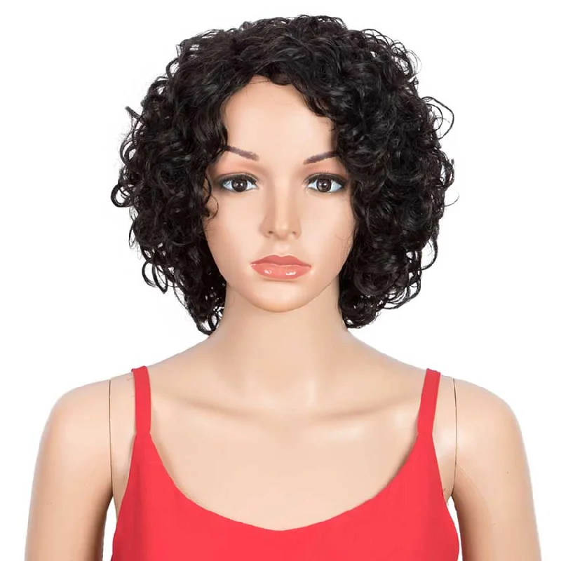 Adjustable - cap colored wig for a comfortable fitRebecca Fashion Short Wavy Bob Wigs Human Hair for Women Cute Human Hair Black Wig