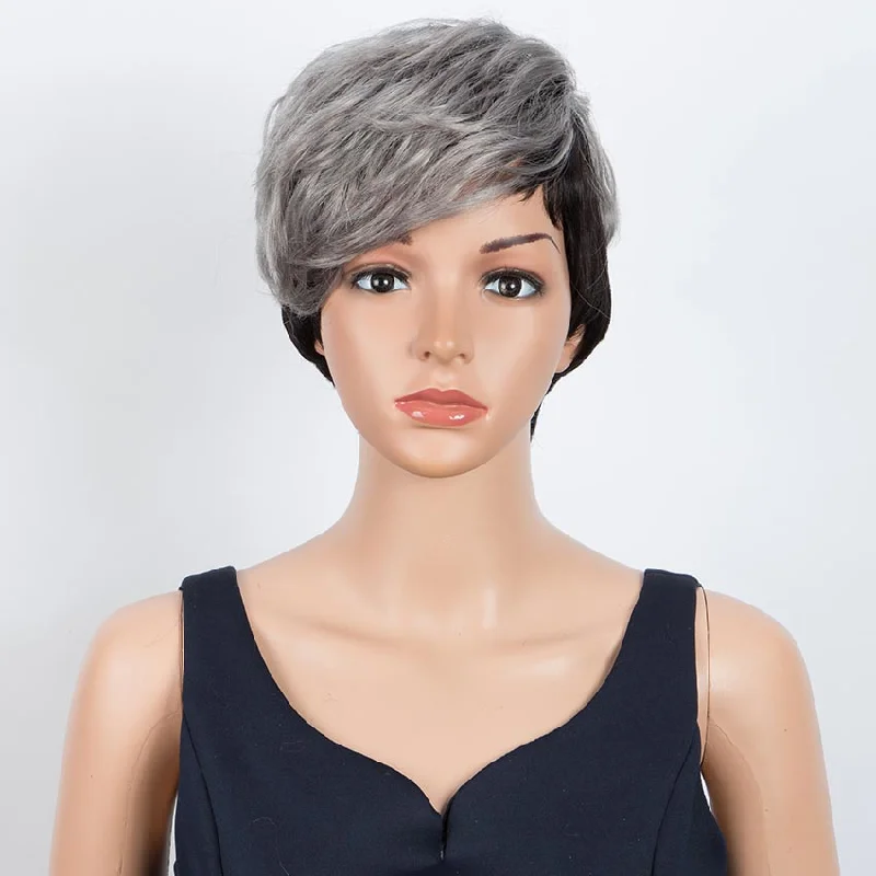 Colored wig with a silver - grey color for a trendy and cool - toned lookRebecca Fashion Short Wavy Layered gray Human Hair Wigs Left Side Wigs