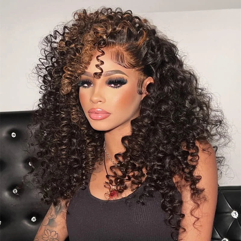 Colored wig with a side - swept bang for a sophisticated lookSpring Curl Highlight Color 13x4 Lace Front Wig For Women