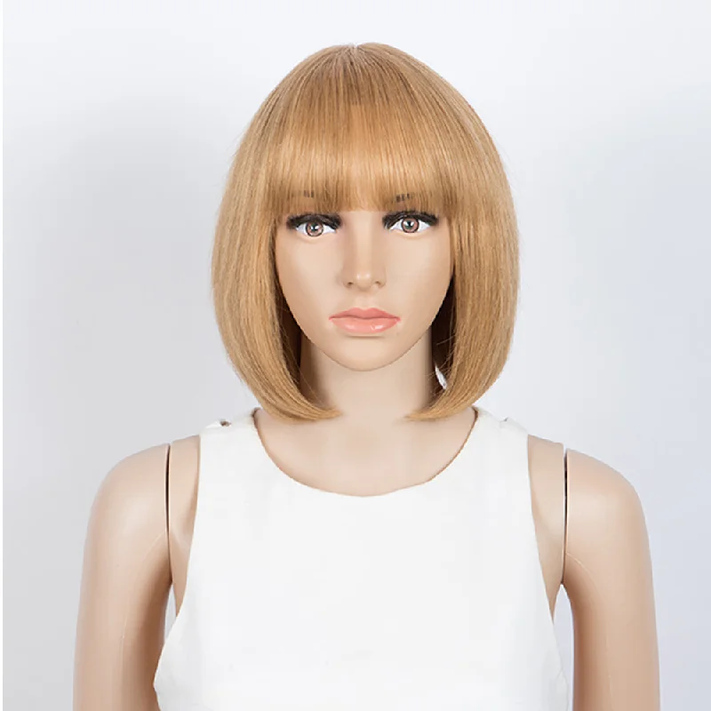 Adjustable - cap colored wig for a comfortable fitRebecca Fashion Straight Bob Wigs With Bangs Human Hair Ombre Colors