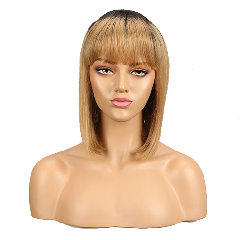 Colored wig with a silver - grey color for a trendy and cool - toned lookRebecca Fashion Straight Bob Human Hair Wigs With Bangs 10 inch Black to Blonde Basic Wig Ombre Color