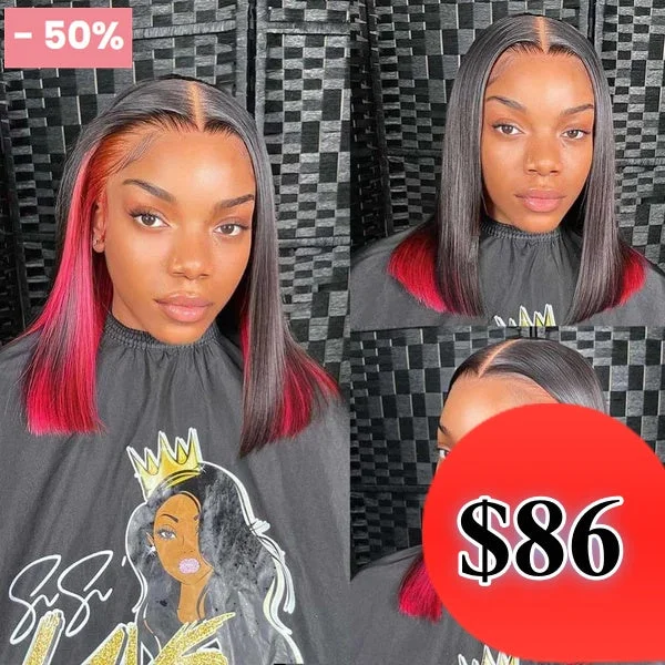 Colored wig with a natural - looking root for a more realistic lookHalf Price /// NIA 13X4 Transparent Lace Front Highlight Color Bob Wig - Straight