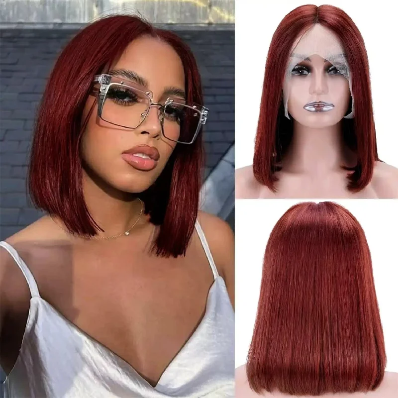 Colored wig with a 150 - density for a full and thick appearance13X4/13X6 Transparent Lace Front Burgundy Color Bob Wig - Straight