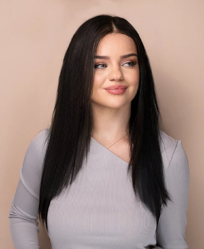 Lace wig in a chocolate - brown color for a rich and warm appearancelace front layered human wig - 16" natural black.