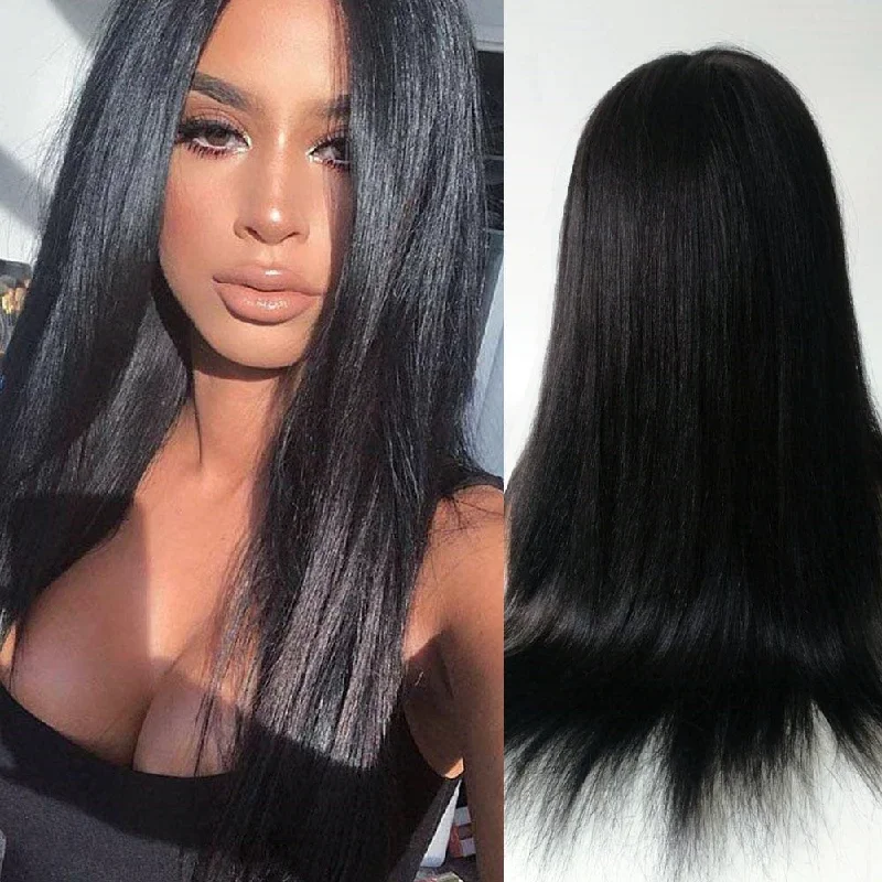 Synthetic colored wig with a heat - resistant formula for easy styling4x4/13x4/13x6/Full Frontal/360/Full Lace Transparent Lace Jet Black 1# Color Wig - Light Yaki Straight