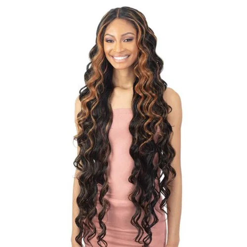 Lace wig with a side - part for a more flattering lookAccent Curl 38" Organique Synthetic HD Lace Front Wig by Shake-N-Go