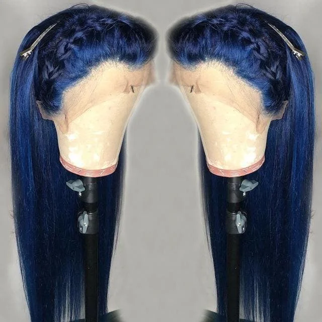 Colored wig with a side - swept bang for a sophisticated lookAmi 13x4/13x6 Transparent Lace Front ELECTRIC BLUE Color Human Hair Wig - Straight