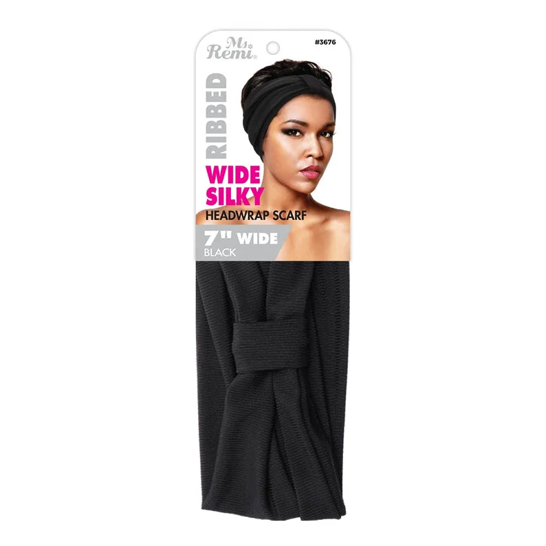 Full - lace wig with a natural - looking hairline for a seamless appearanceANNIE MS. REMI Wide Silky Headwrap Scarf Ribbed [BLACK] #03676