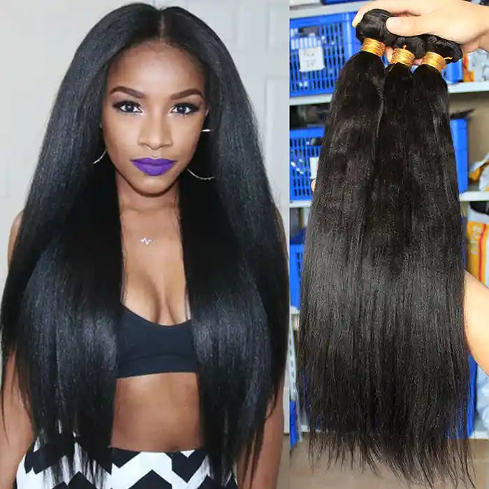 Lace wig with a curly texture for a bold and stylish choiceVirgin hair Brazilian hair bundles Light yaki straight bundle deal 1 bundle/ 3 bundle /4 bundles