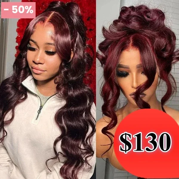 Adjustable - cap colored wig for a comfortable fitHalf Price /// 13x4 Transparent Lace Front Burgundy Wine Color Wig - BODY WAVE