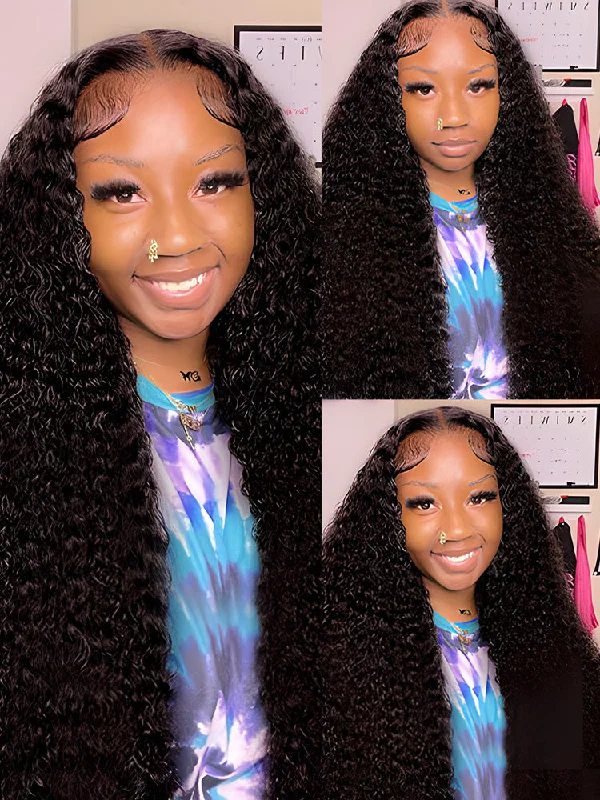 Lace wig with a wispy fringe for a soft and feminine lookCurlyMe Deep Wave Hair 13x4 Swiss HD Lace Front Wigs Pre Plucked