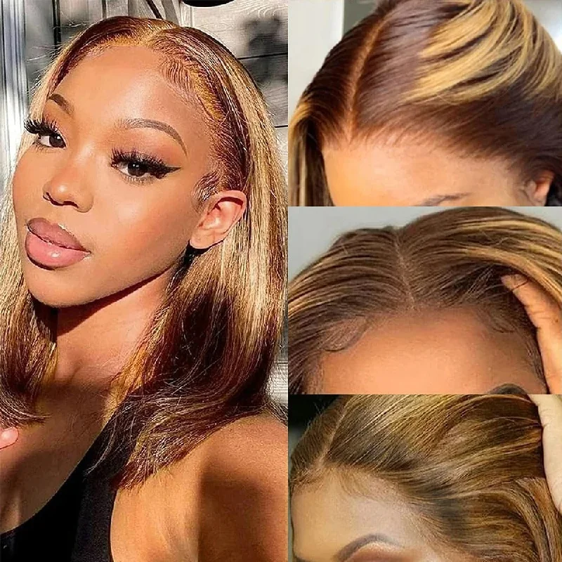 Colored wig with a curly texture for a bold and stylish choice13x4/13X6/360 Transparent Lace Front Highlight Blonde BOB Human Hair Wig - Silky Straight