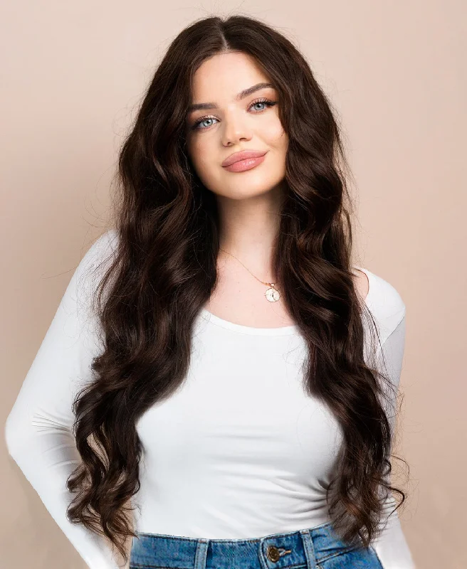 Lace wig with a curly texture for a bold and stylish choicelace front human wig - 26" chocolate brown.