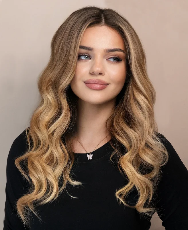 Lace wig with a 200 - density for a full and thick appearancelace front human wig - 20" root melt blonde balayage.