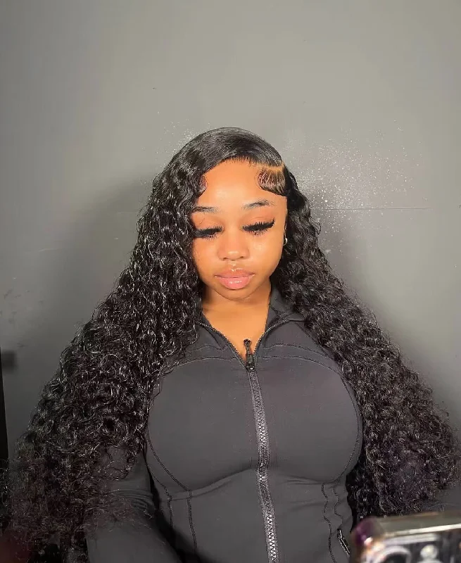 Lace wig with a side - part for a more flattering lookRaw Hair Deep Wave Wig 4x4 5x5 6x6 7x7 HD Closure Wigs Pineapple Wave Wigs