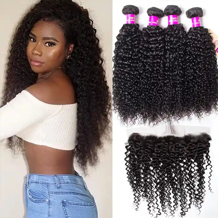 Adjustable - cap lace wig for a comfortable fitHuman Hair Curly 3bundles with frontal HD Lace Frontal 13x4 13x6