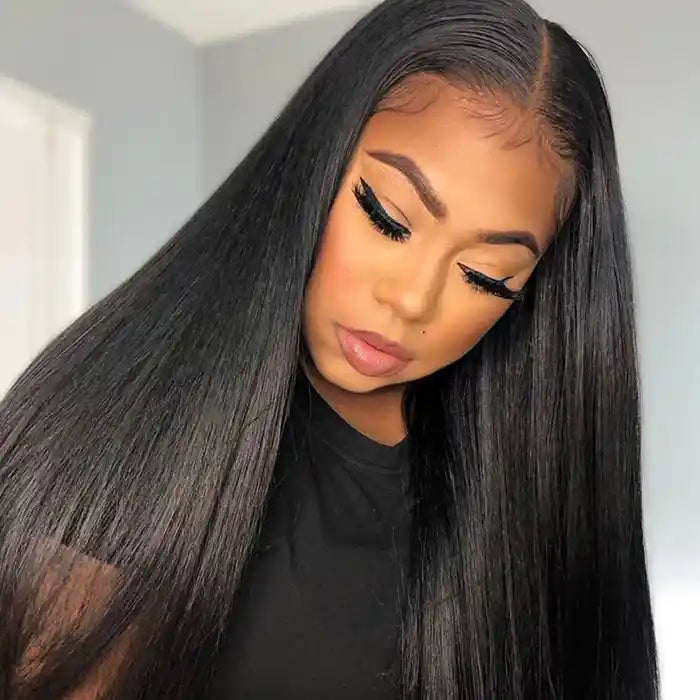 Lace wig with a side - part for a more flattering lookVirgin Hair Light Yaki Straight Wig 13x4&13x6 HD/Transparent Wig