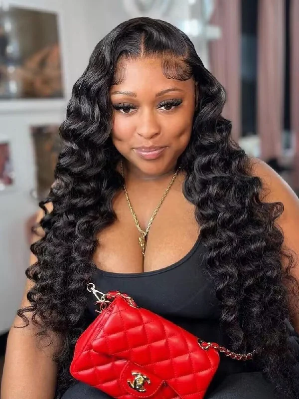 Synthetic lace wig with a heat - resistant formulaCurlyMe 6x4 HD Lace Loose Deep Glueless Wig Wear Go Pre Cut Lace Closure Wig