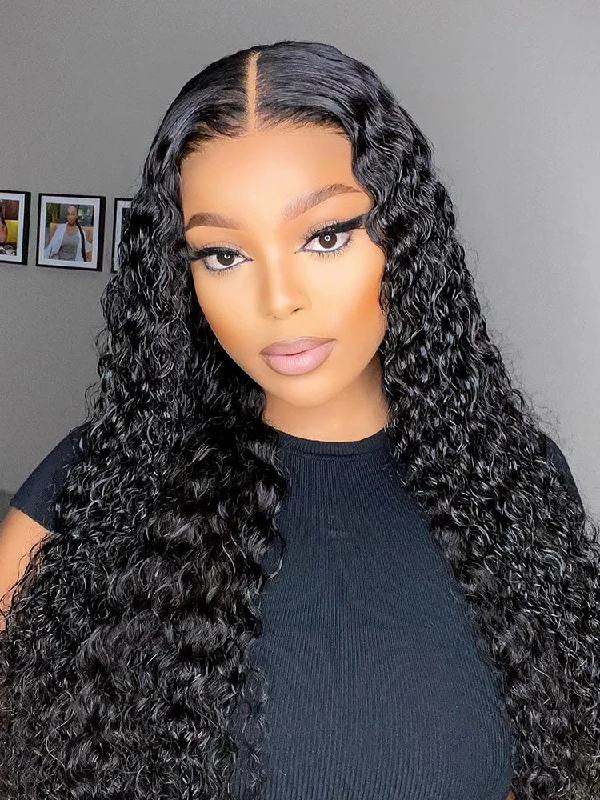 Lace wig with a wispy fringe for a soft and feminine lookCurlyMe 6x4 HD Lace Deep Wave Glueless Wig Wear Go Pre Cut Lace Closure Wig