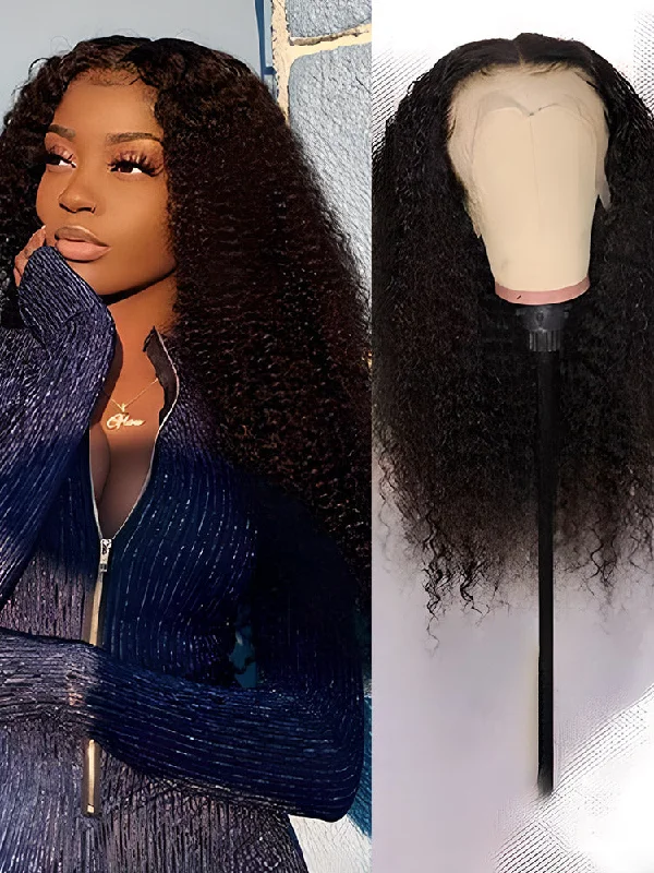 Lace wig with a middle - part for a classic and elegant styleCurlyMe Virgin Human Hair Kinky Curly 13x4 Swiss HD Lace Wigs Pre Plucked