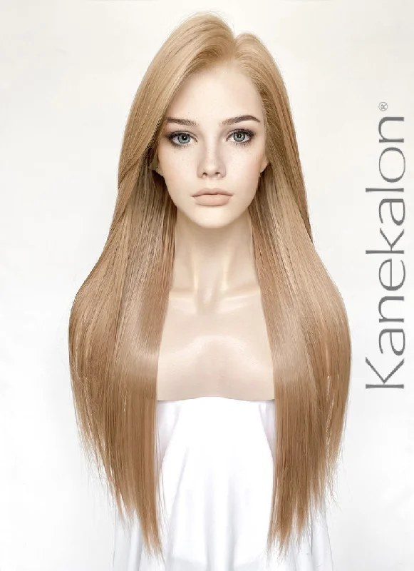 Lace wig with a straight texture for a sleek and minimalist lookPastel Peach Pink Straight Lace Front Kanekalon Synthetic Hair Wig LF3350