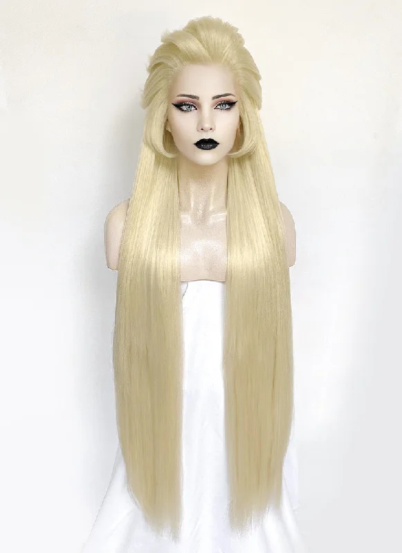 Lace wig with a 13x4 lace frontal for a wide - parting areaHazbin Hotel Lilith Light Blonde Yaki Straight Lace Front Synthetic Wig LF6071