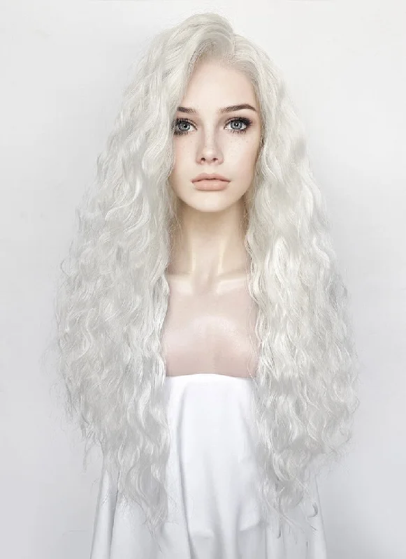 Lace wig with a silk - base cap for a comfortable and smooth feelWhite Wavy Lace Front Synthetic Hair Wig LFK5564