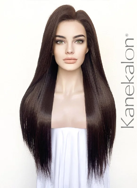 Human - hair lace wig for a luxurious and natural feelBrunette Straight 13" x 6" Lace Top Kanekalon Synthetic Hair Wig LFS027