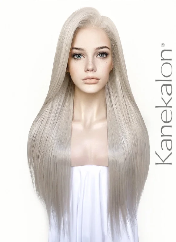 Adjustable - cap lace wig for a comfortable fitAsh Blonde Straight 13" x 6" Lace Top Kanekalon Synthetic Hair Wig LFS029