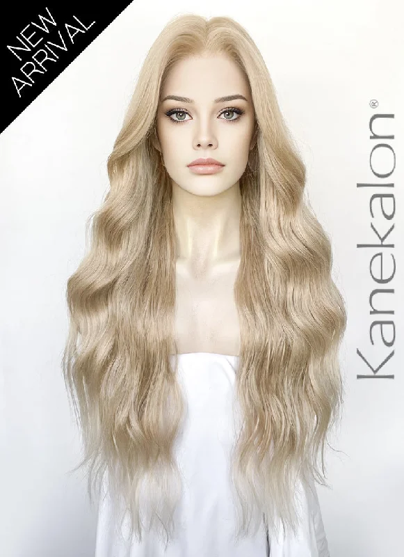 Lace wig with a curly texture for a bold and stylish choiceAsh Blonde Wavy 13" x 6" Lace Top Kanekalon Synthetic Hair Wig LFS042