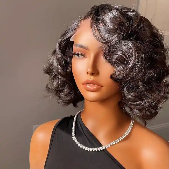 Lace wig with a 200 - density for a full and thick appearanceShoulder Loose Wave Bob Wig HD Transparent Lace Human Hair Wigs Pre Plucked Hairline