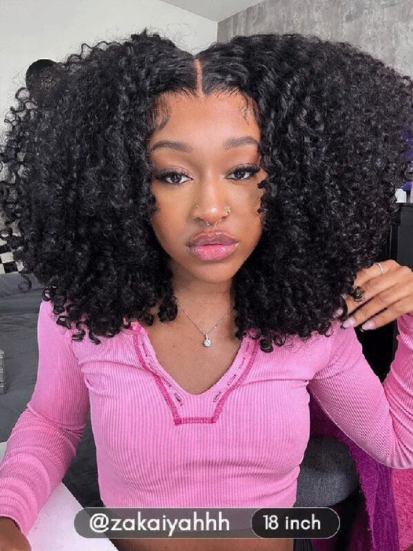 Lace wig with a curly texture for a bold and stylish choiceCurlyMe Pre-cut 9x6 Lace M-cap Wear Go Glueless Mini Knots Kinky Curly Hair HD Lace Front Wig Pre-plucked