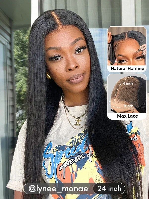 Lace wig with a middle - part for a classic and elegant styleCurlyMe 9x6 HD Lace M-cap Wear Go Glueless Mini Knots Straight Hair Pre-cut Lace Front Wig Pre-plucked