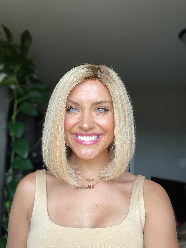 Lace - front bob wig for a seamless hairlineMadison Hair Collection Silk Top Wig, "Creamy Golden Blonde" (R1657)