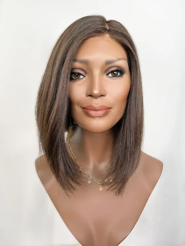 Adjustable - cap bob wig for a comfortable fitMadison Hair Silk Top Comfort Cap Wig, "Dark Brown" (R1666)